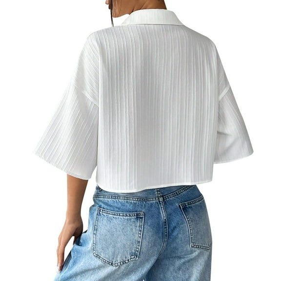 Women's Short Sleeve Button Down Shirt Casual Summer Top With Flip Collar