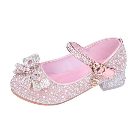 

GYUJNB Girls Dress Shoes Toddler Glitter Closed Toe Flower Girl Rhinestone Low Heels for Party Wedding Princess Shoes for 4-12Years