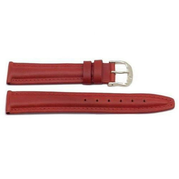 18mm Genuine Leather Smooth Padded Red Watch Band