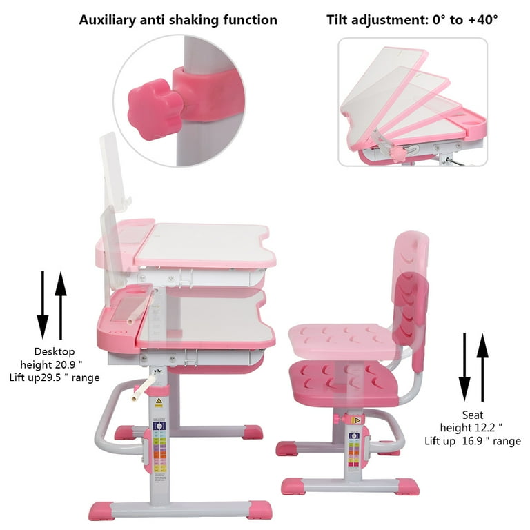 Shininglove Kids Desk, Wooden Study Desk and Chair Set for