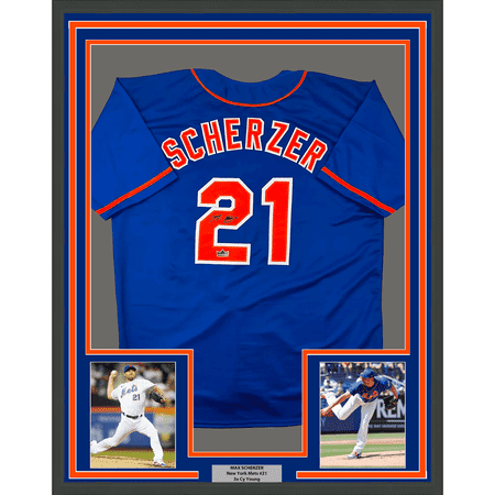 Framed Facsimile Autographed Max Scherzer 35x39 New York Blue Reprint Laser Auto Baseball Jersey