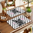 thumbnail image 2 of Easter Bunny Placemats Set of 4, Cute Gray Rabbit Pink Heart Farm Country Black Polka Dots Heat Insulated Linen Place Mats, Washable Stain-Proof Table Mats for Dining Table Holiday Decor 13x19 Inches, 2 of 9