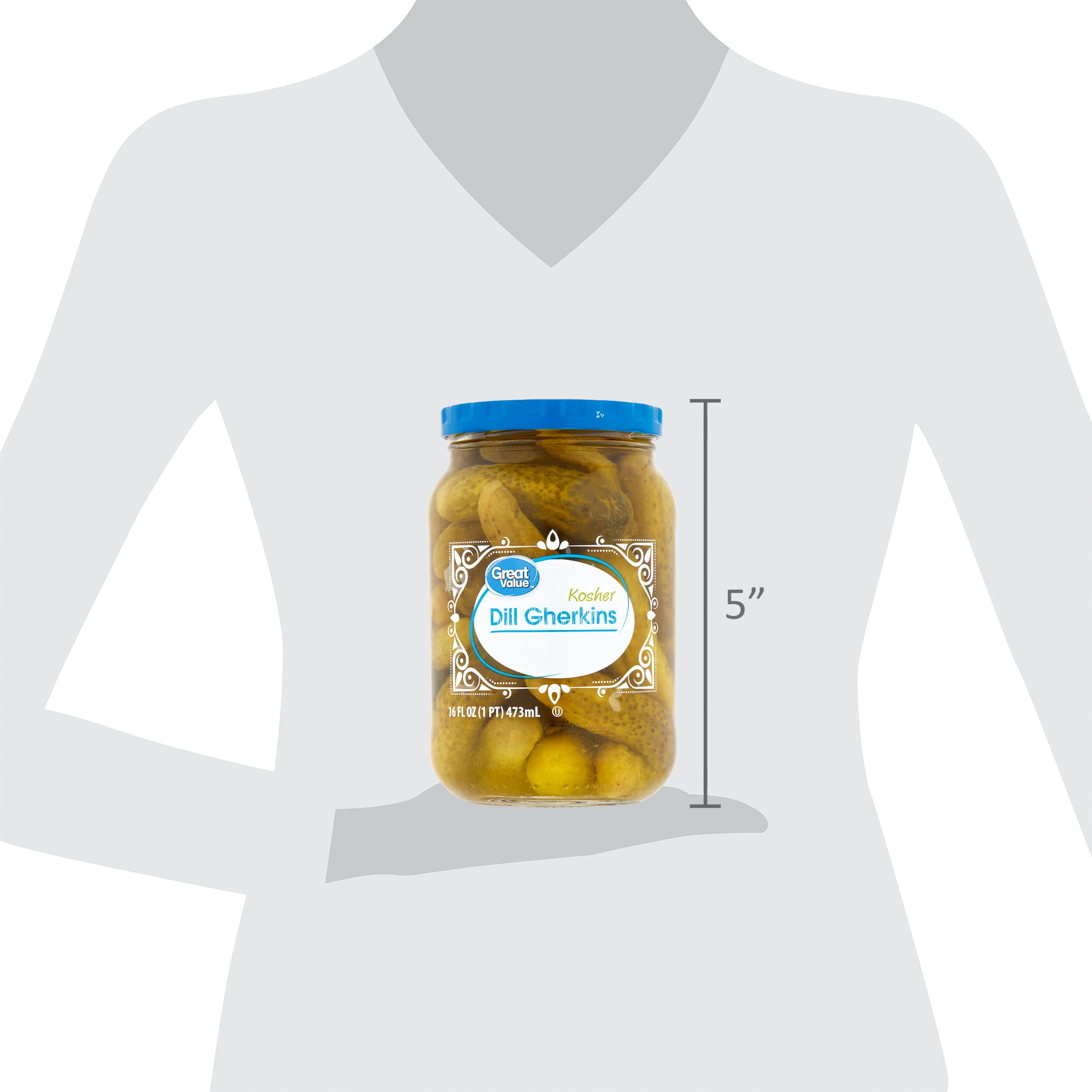 (6 pack) Great Value Kosher Dill Gherkins Fresh Pack, 16 fl oz