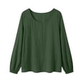 thumbnail image 6 of Admvng Top for Women Linen Cotton Long Sleeve Casual Round Neck Pullover Blouse, 6 of 7