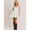 thumbnail image 3 of Women Lace Trim Mini Camis Dress Spaghetti Strap Square Neck Short Dress Backless Babydoll Dresses White L (Floral Maxi Dresses for Women), 3 of 9