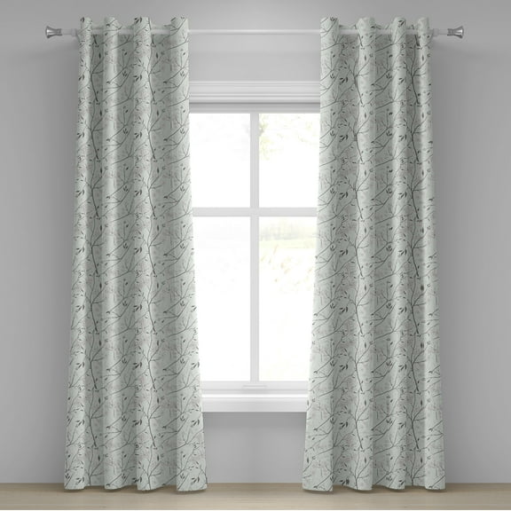 Ambesonne Grey and Mint Grommet Curtain, Rustic White Buds, 50" x 108", Pale Mint Green White