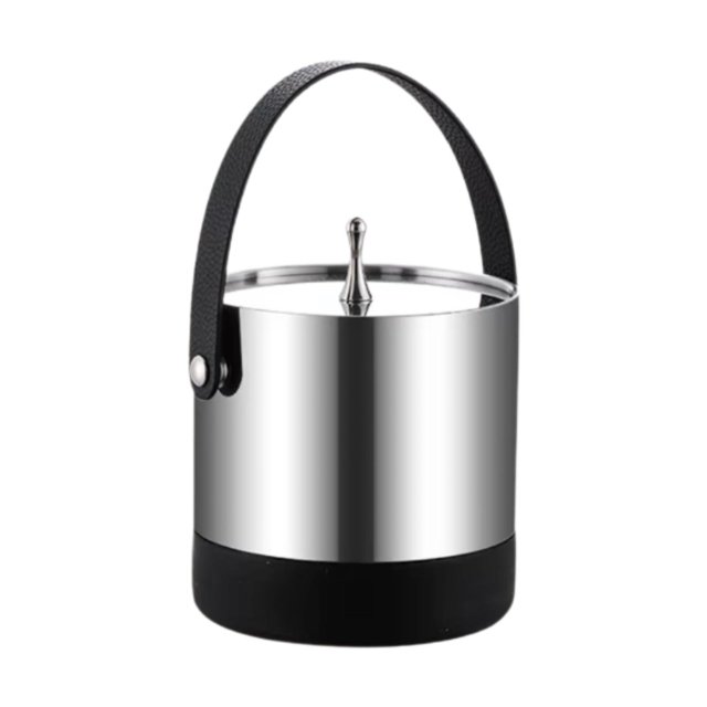 Cubitera multiusos para champán con asa, de acero inoxidable. Mango de cuero PU