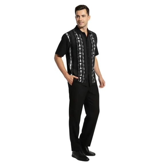 Men Silversilk 2pc Walking Leisure Matching Suit Italian Woven Knits 71032 Black