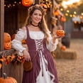 thumbnail image 6 of Vintage Renaissance Women Long Dress Lace Corset Bust Tiered Ruffle Hem Off Shoulder Puff Sleeve Dress Pink 2XL, 6 of 9