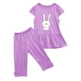 thumbnail image 6 of Fesfesfes Toddler Outfit Girls Summer Round Neck Small Print Short Sleeved Flying Sleeves Elastic Waist Cropped Pants Two piece Set, 6 of 6