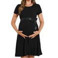 thumbnail image 2 of Bearsland Women’s Maternity Midi Dress Long Sleeve Casual Stretchy Pregnancy Dresses With Belt, 2 of 5