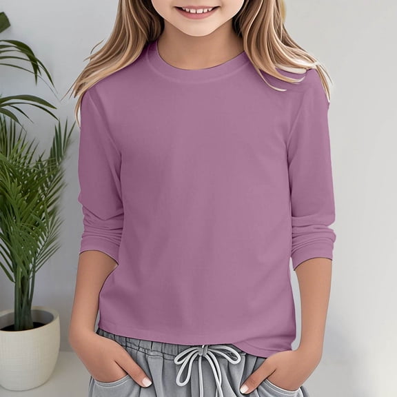 Toddler Girl's 3/4 Sleeve Crew Neck Tops Classic Solid Color Basic Top Size 4-5T , Purple