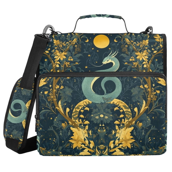 FORMRS Zipper Binder with Shoulder Strap 2-inch Ring 500 Sheet Capacity File Bag, Green Celestial Serpent