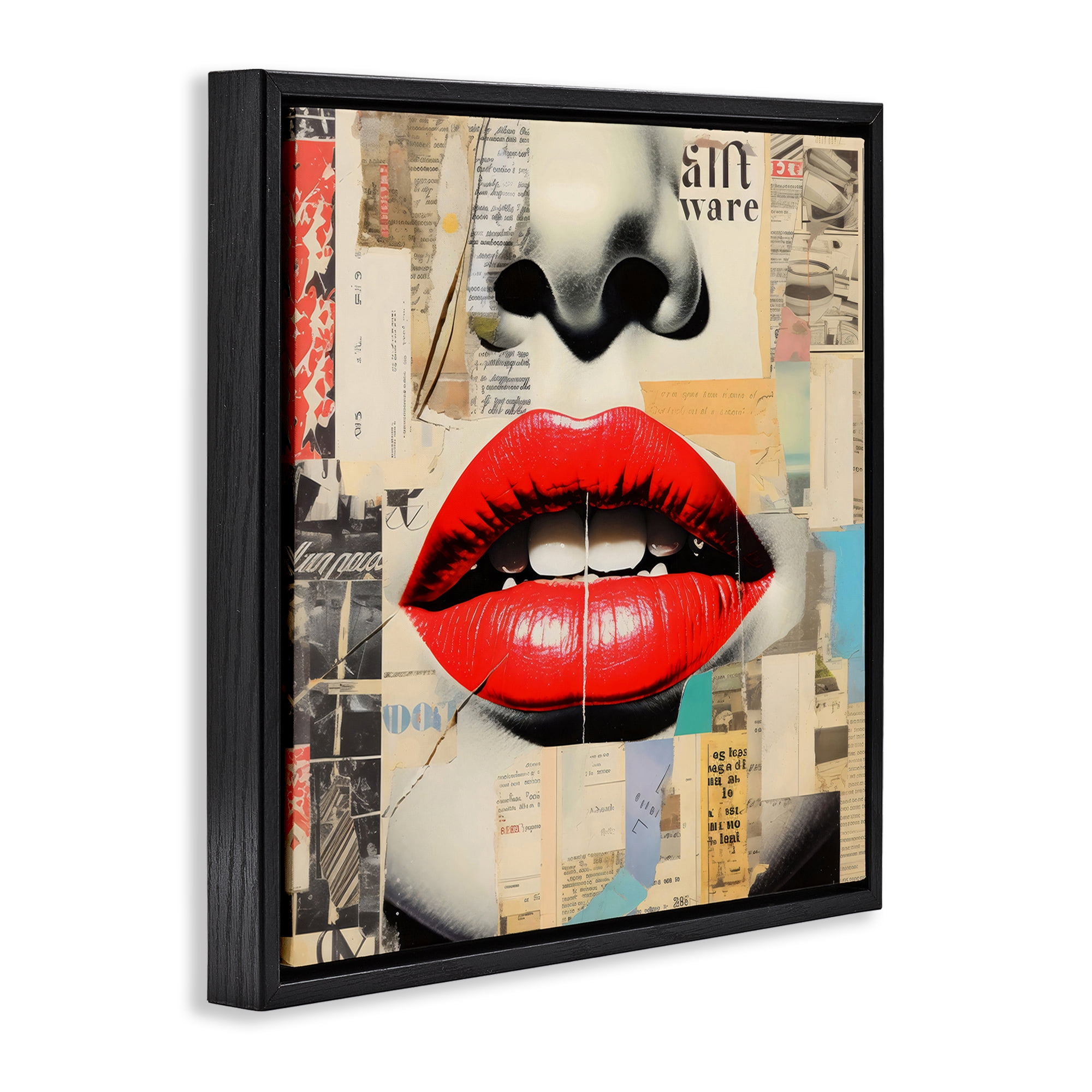 Stupell Industries Fashion Collage with Scarlet Lips Black Framed Floater Canvas Wall Art, design by Creative Studio