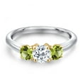 thumbnail image 3 of Gem Stone King 925 Silver and 10K Yellow Gold White Topaz and Green Peridot Engagement Ring for Women | 1.20 Cttw | Round 5MM | Gemstone November Birthstone | Size 8, 3 of 6