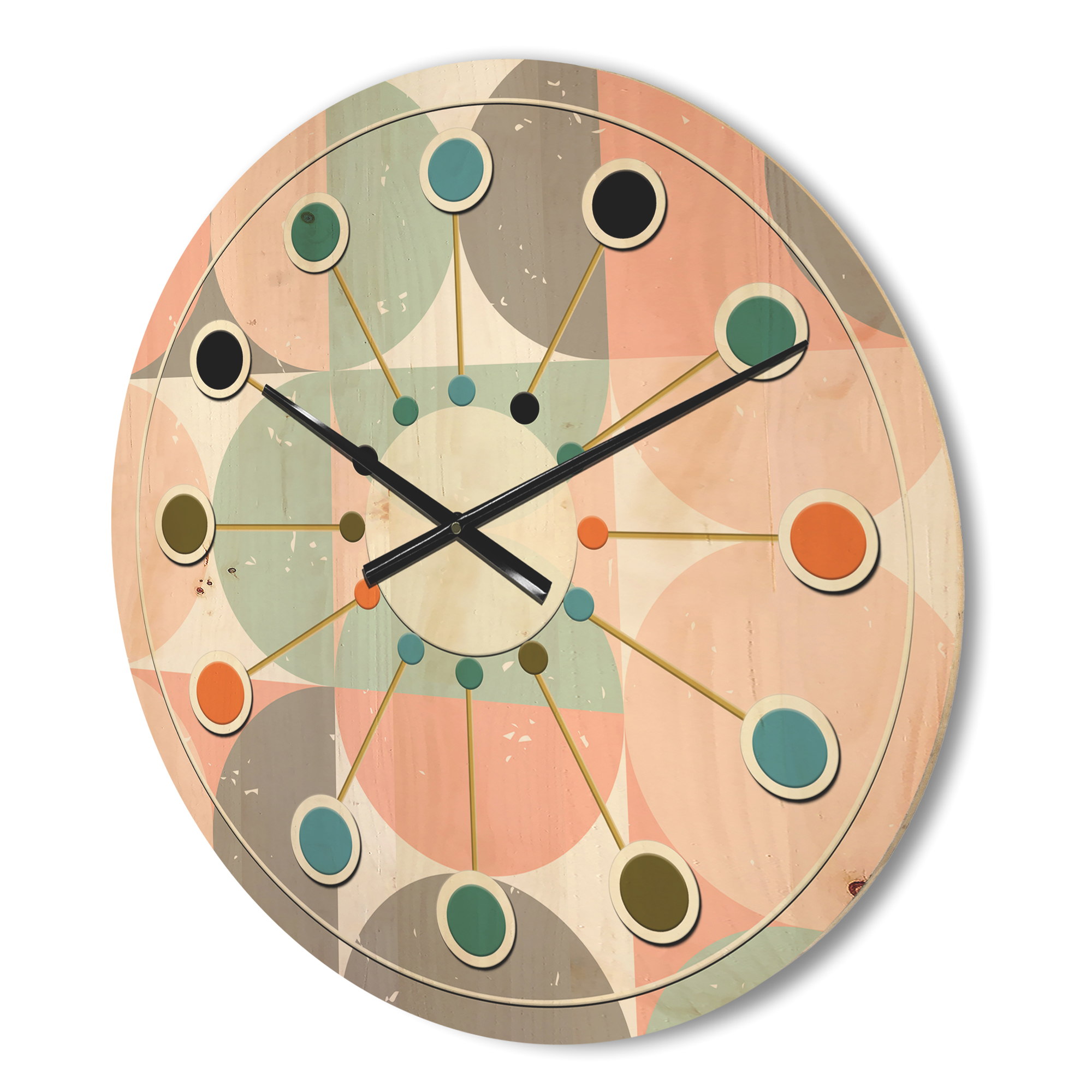 Designart 'Pastel Circular Retro Pattern II' Mid-Century Modern Wood Wall Clock