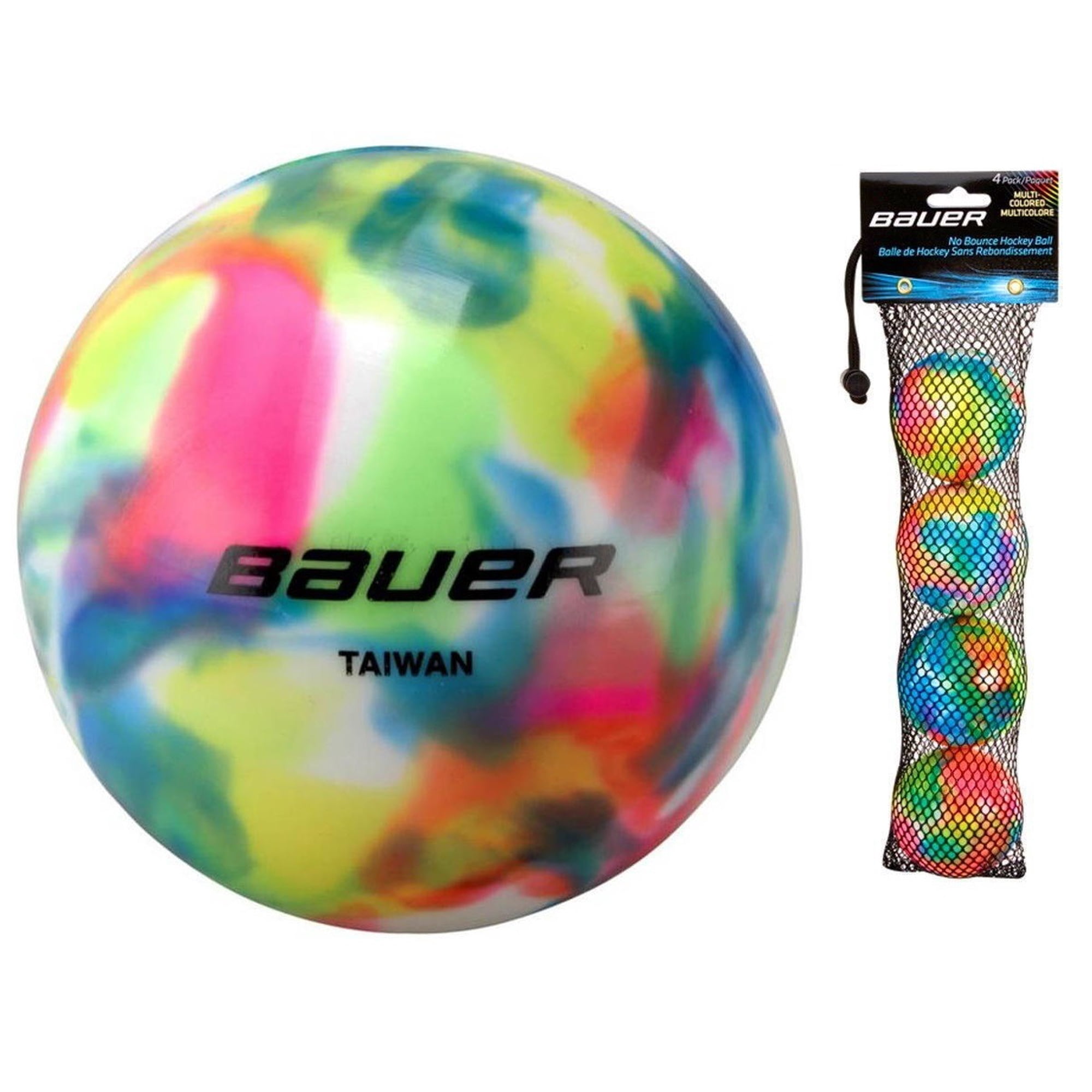 Bauer 4PK NoBounce Street Hockey Balls, Multicolored, 4 Pack