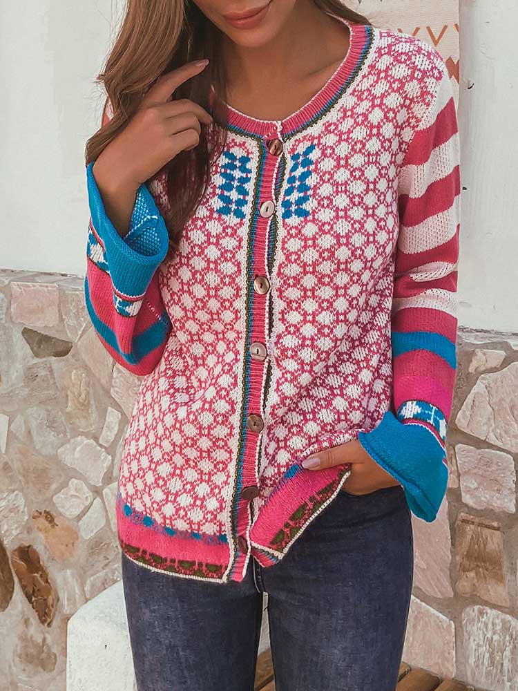 Women's Long Sleeve Button-down Printing Cardigans Sweater Coats - image 1 of 3