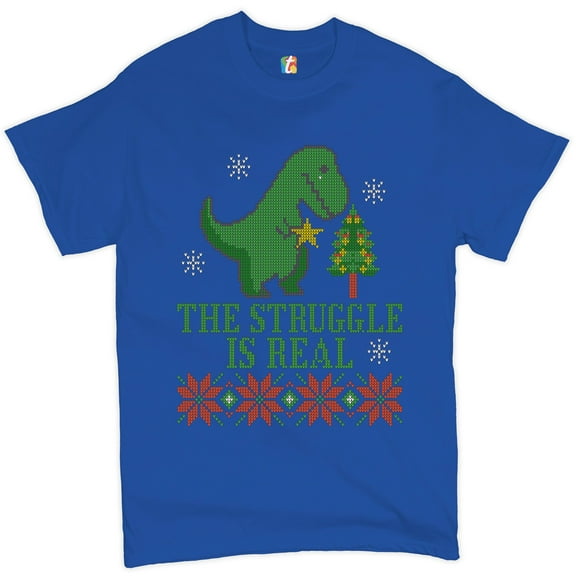 Tee Hunt The Struggle is Real T-Shirt Funny T-Rex Ugly Sweater Christmas Men's Tee