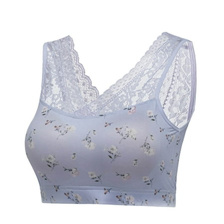 

QYZEU Womens Lace Lingerie Print Wireless Women s Bar Flowers Size Vest Plus Casual Ventilation
