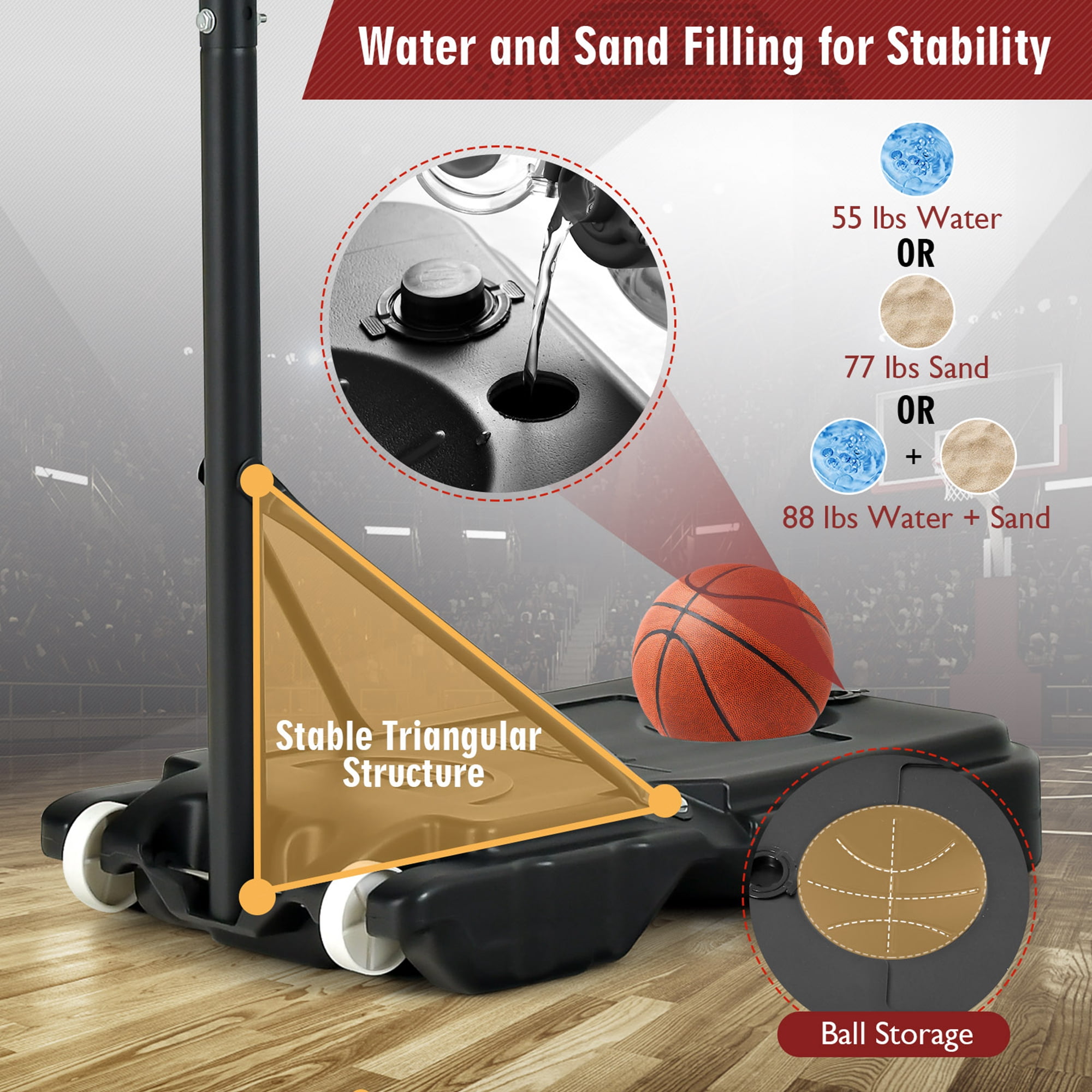 Costway 36 - 82.8 in 30 x 19.5 in Indoor and Outdoor Portable Basketball System (Child)