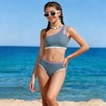 thumbnail image 2 of Girls Swimsuit Two Piece One Shoulder Bathing Suit with Chest Pad Color Block Bikini 13-14 Years, 2 of 7