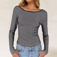 thumbnail image 5 of Kaemgyyd Going out Tops for Women Fashion Striped Low Back T-Shirts Spring Fall Clothes Scoop Neck Cropped Long Sleeve Shirts for Women, 5 of 7