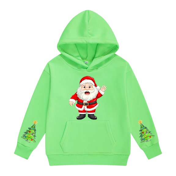 UACY Kids Girls Christmas Santa Claus Graphic Hoodie Fleece Lined Long Sleeve Hooded Funny Preppy Sweatshirt Fall Winter Pullover Tops (Green, 7-8 Years)