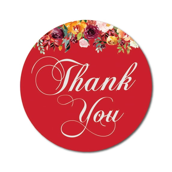 Darling Souvenir 45 Pcs Red Round Floral Thank You Stickers DIY Envelope Seals-1.6 Inches