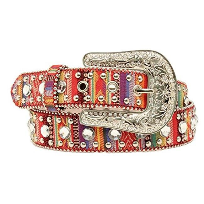 Womens Fabric Rhinestone Belt, Multi Colored Extra Large