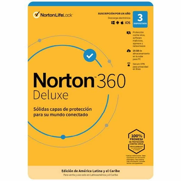Antivirus Norton LifeLock 360 Deluxe 3 Dispositivos