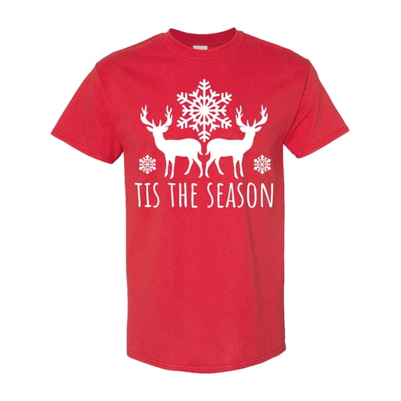 Inktastic Tis the Season White Reindeer Silhouette and Snowflakes T-Shirt