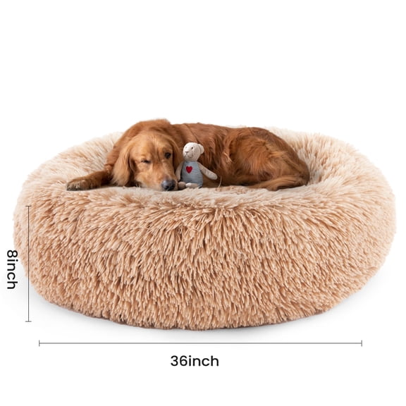 edx Calming 36" Donut Dog Bed for Extra Large Dogs, Soft Warm Cozy Plush Round Fluffy, Machine Washable, Brown