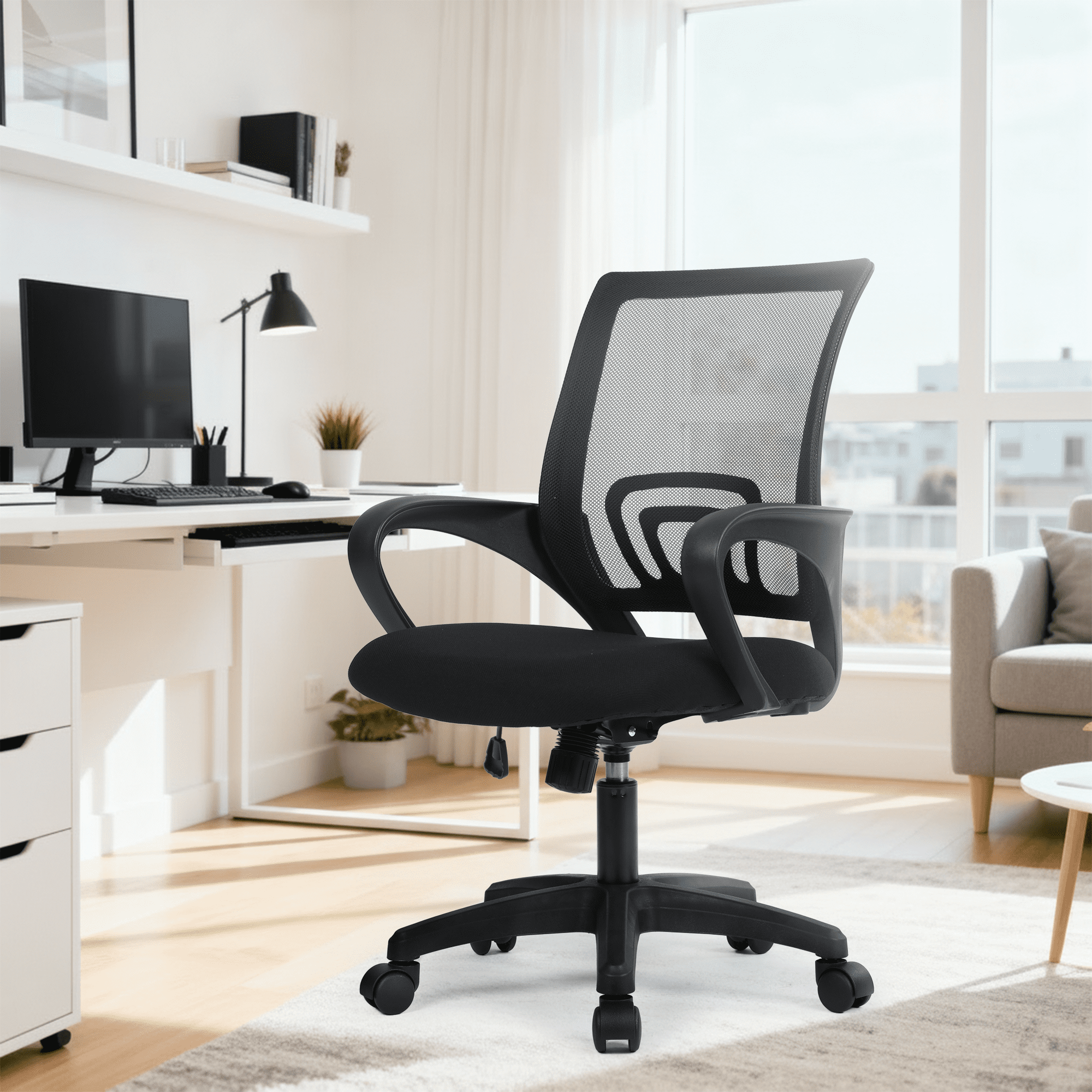 NEO CHAIR Office Desk Computer Chair Ergonomic Mesh Gaming Cushion Seat with Comfy Lumbar Mid Back Support Adjustable Height Swivel Rolling Wheels for Home Task (Mesh Black)