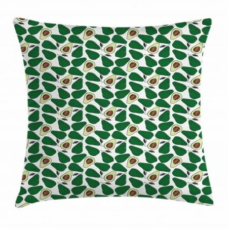 Avocado Throw Pillow Cushion Cover, Pattern with Doodle Avocado Slices Cut in Half Seed and Leaves Print, Decorative Square Accent Pillow Case, 20 X 20 Inches, Emerald Pale Green Brown, by (Best Way To Cut An Avocado)