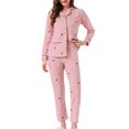 thumbnail image 1 of Conjunto de lounge para mujeres INSPIRE CHIC, algodón, botón, patrón lindo, manga larga, cuello con muesca, conjunto de pantalones con bolsillos, pijama, XL, triángulo, 1 of 6