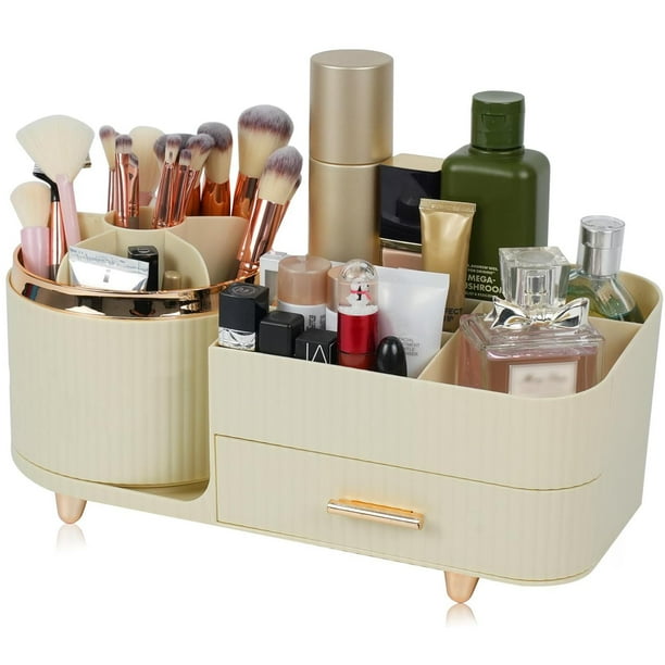 Organizador de maquillaje Zufudo 3016 con cajón giratorio 360°, color crema