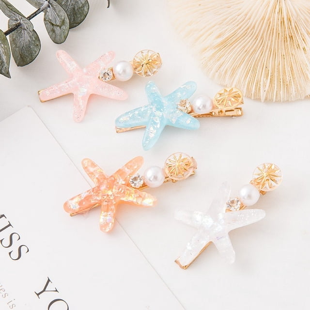 Shell Pearl Starfish Hair Clip Set for Women Girls, Princess Hair Clips, Alligator Hair Clips, Ladies and Girls Headwear Styling Tools Hair Accessories-4pcs