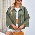 thumbnail image 4 of Oksale Distressed Denim Jackets for Women Trendy Frayed Trim Jean Jacket Button Down Trucker Jacket Regular Fit Streetwear 2025 Army Green M, 4 of 7