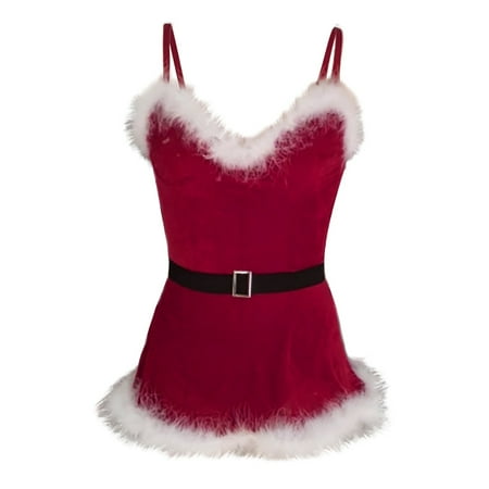 HYSYSB Nightgowns for Women women s Chemises & Negligees nighty for Women spaghetti Strap Nightgown women Christmas Lingerie Santa Chemise with Belt Christmas Dress chemise for Women Red M