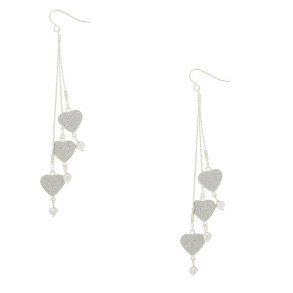 Claire's Silver- tone 4" Glitter Heart Drop Earrings