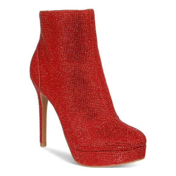 THALIA SODI Womens Red Rhinestone Padded Chiara Round Toe Stiletto Zip-Up Dress Boots 6 M