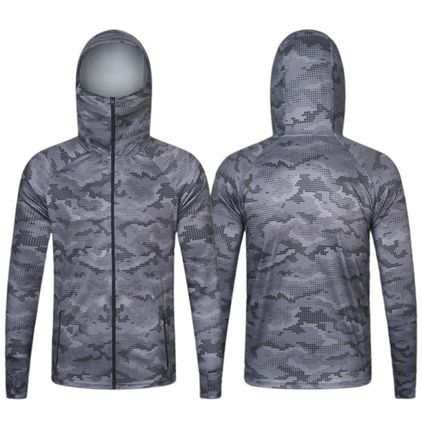 MHFRRA Sudadera Ligera con Capucha de Camuflaje para Hombre, Chaqueta Informal para Senderismo Al Aire Libre con Cordón Ajustable, Ropa Cómoda para Primavera y Verano Negro