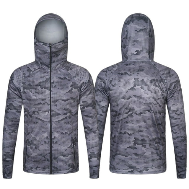 Men's Camo Hoodie Lightweight Pullover Sweatshirt Outdoor Hiking Jacket with Drawstring for Spring Summer