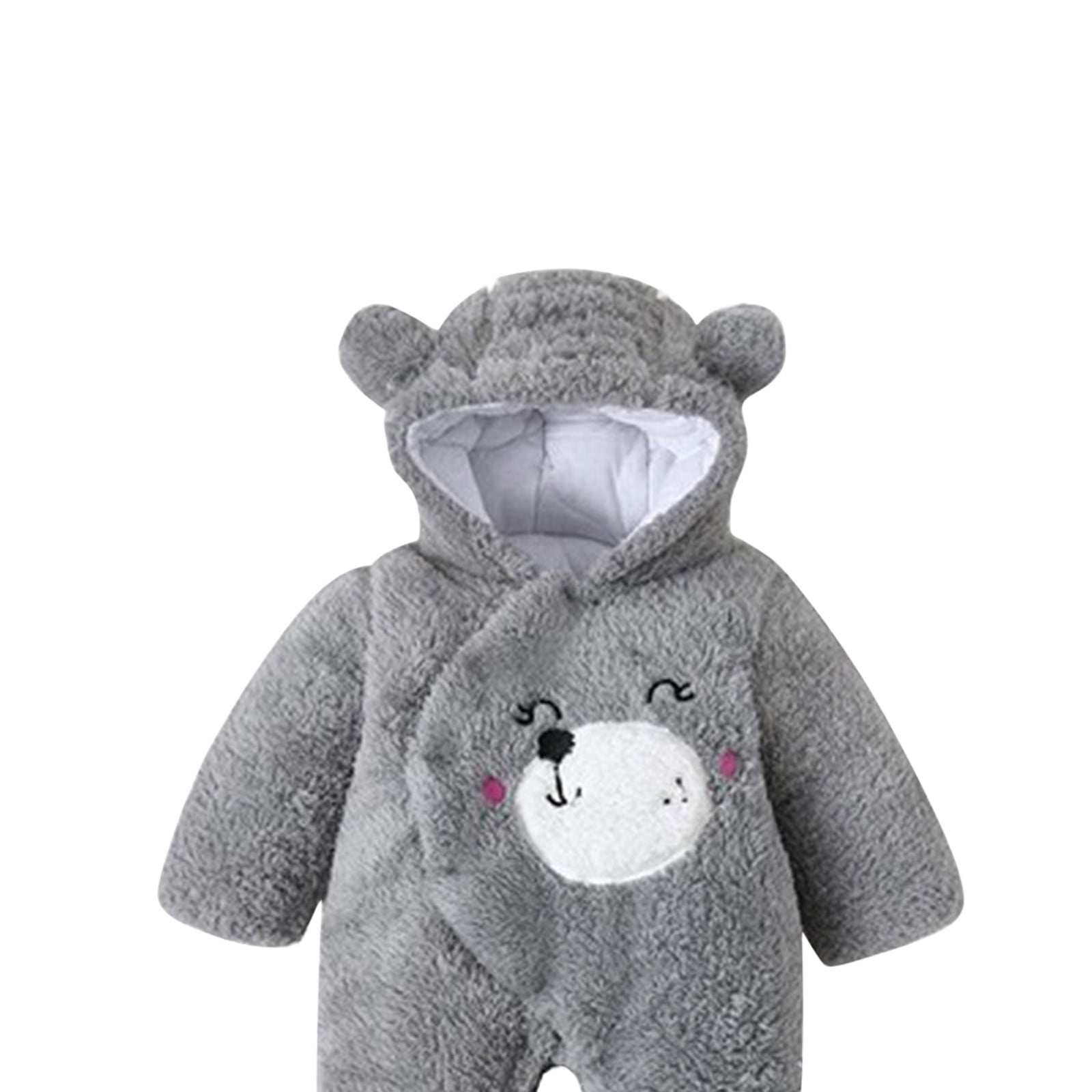 Fleece Jumpsuit Baby Girls Winter Clothes Infant Thick Plush Cute Footed Rompers Hoodies Newborn Long Sleeve Snowsuit, Gray, 18 Months