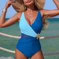 thumbnail image 6 of BOBOGOJP Women One Piece Swimsuit Solid Ribbed Monokini Swimwear Scoop Neck Low Back Bathing Suit Blue for Size XL, 6 of 7