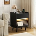 thumbnail image 6 of GUNAITO Nightstand with Charging Station Bedside Table with LED Light Wood Nightstand with Drawers End Table for Small Space Black 1pc, 6 of 11