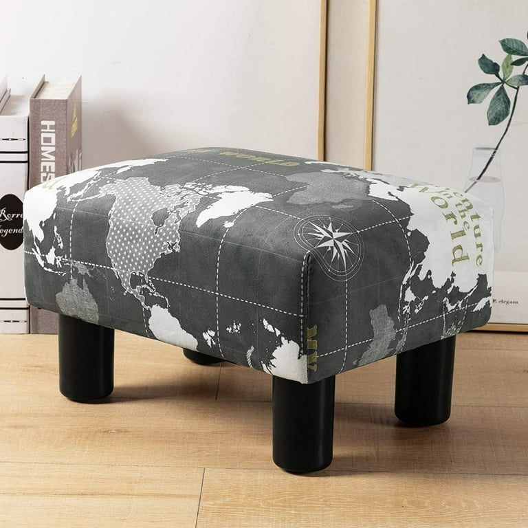 LUE BONA Small Rectangle Foot Stool, World Map Footrest Small Ottoman Stool  with Non-Skid Plastic Legs, Modern Rectangle Footstools Small Step Stool  Ottoman for Couch, Office, Living Room, Gray 