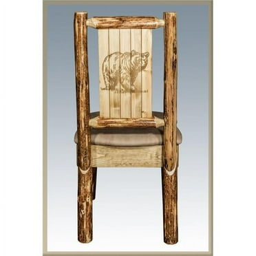 Glacier Country Side Chair - Buckskin Upholstery with Laser Engraved Bear Design