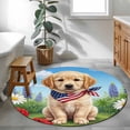 thumbnail image 4 of Independence Day Washable Round Area Rug 3.3 ft, American Flag Cute Golden Retriever Colorful Flowers, Soft Non Slip Rugs Stain Repellent Indoor Felt Carpet for Living Dining Room Bedroom Home Office, 4 of 9